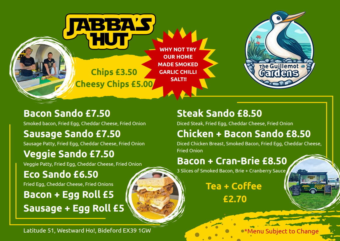 jabbas hut menu outside beer garden guillemot westward ho!