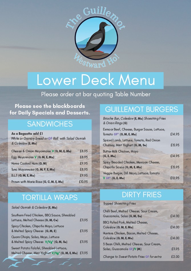 Guillemot bar menu main page