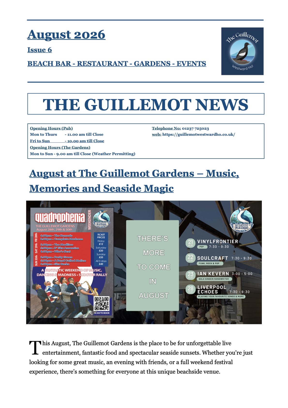 Summers Not Over Yet! - Everything Happening Later This August at The Guillemot