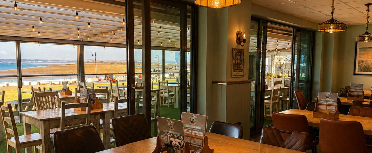 Lower deck bar and dining at the Guillemot in Westward Ho!