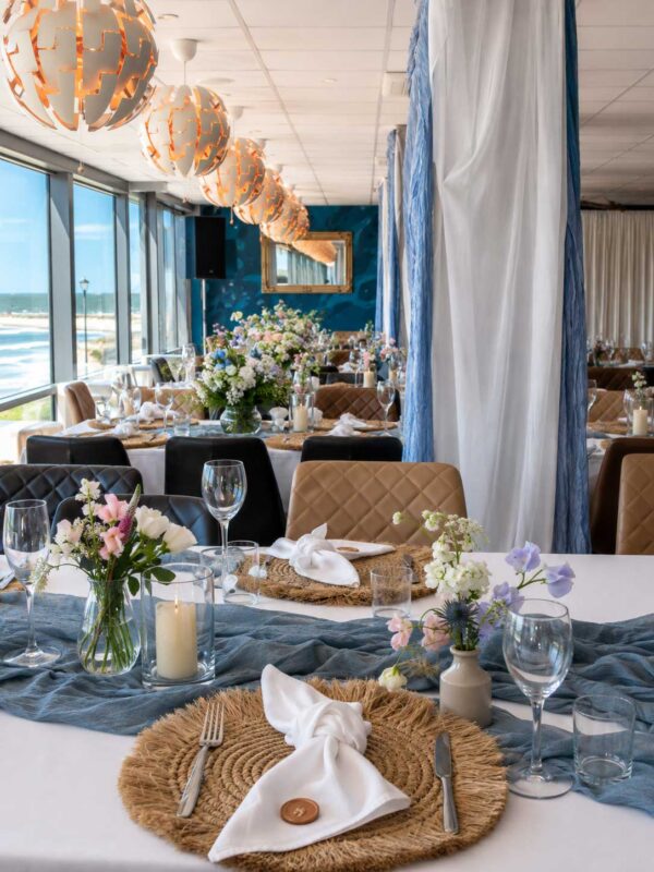 Upper Deck function room, wedding setup image with sea view